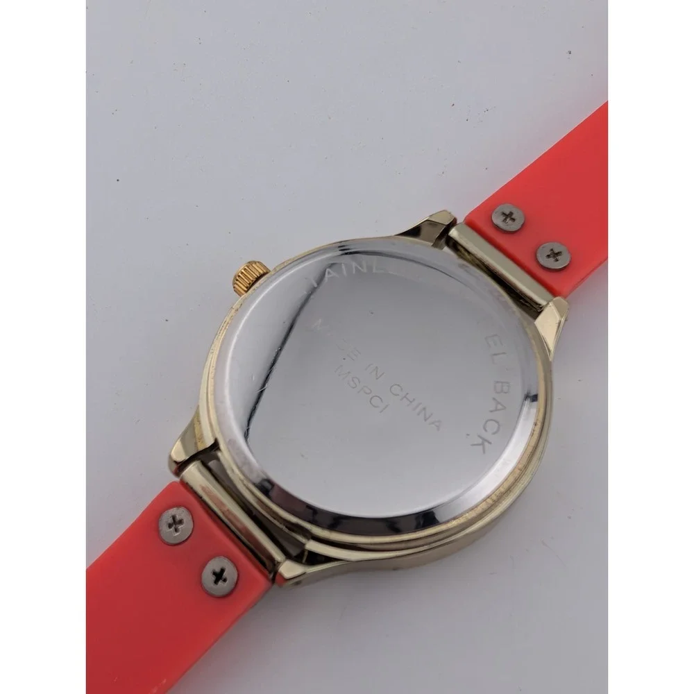 MSPCI Watch Women 36mm Gold Case Coral Silicone Band- New‎ Battery